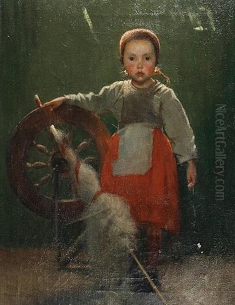 Young Girl With A Spinning Wheel Oil Painting by Marianne Stokes