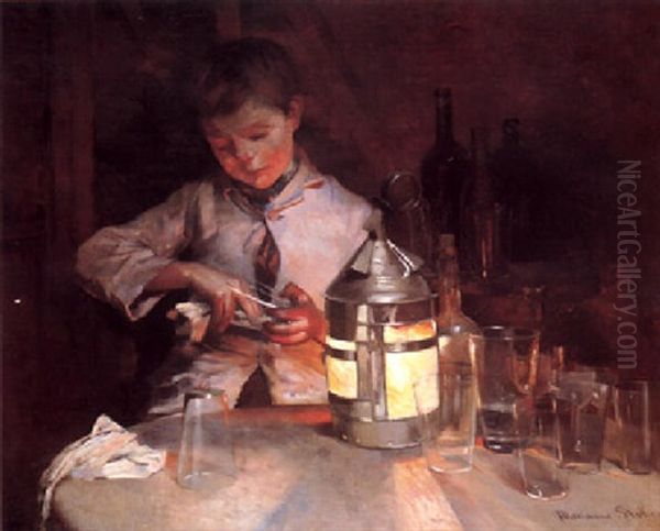 The Glass Cleaner, At Night Oil Painting by Marianne Stokes