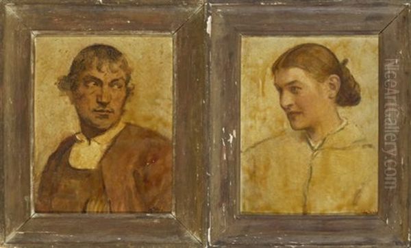 Herrenportrait (+ Damenportrait; 2 Works) Oil Painting by Ignaz Stolz the Younger