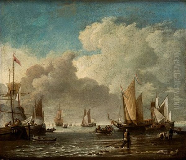 Marina Con Barcos Y Pescadores Oil Painting by Abraham Jansz. Storck