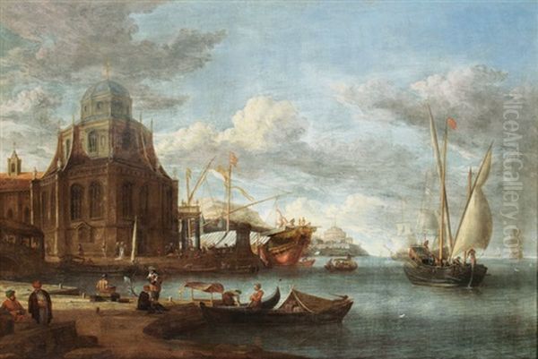 Capriccio Einer Sudlichen Hafenstadt Oil Painting by Abraham Jansz. Storck