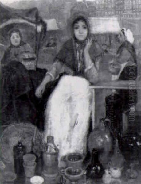 Vrouwenfiguren Op De Markt Oil Painting by Anna Maria Stork-Kruyff