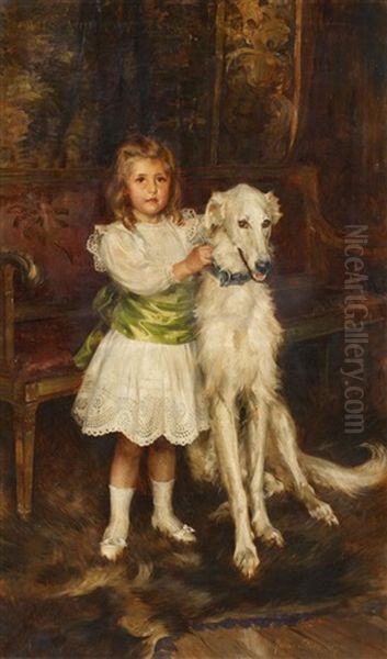 Kinderportrat Des Grafen Louis Vorow Zborrowski Mit Seinem Hund Oil Painting by Julian Russel Story