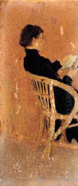 Seated Lady In Black Oil Painting by William Stott Of Oldham