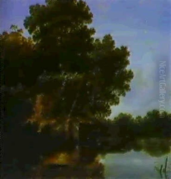 Hollandische Kanallandschaft Mit Einem Bauernhaus Und Einem Boot Oil Painting by Lambert Hendriksz van der Straaten