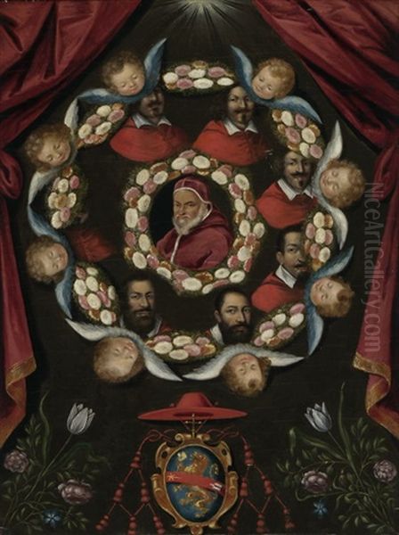 Papst Sixtus V. Umgeben Von Kardinalen Und Engeln Oil Painting by Jan van der Straet