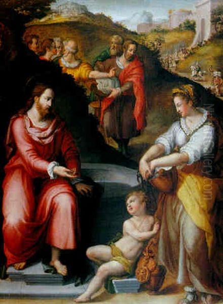 Jesus Und Die Samariterin Am Brunnen Oil Painting by Jan van der Straet