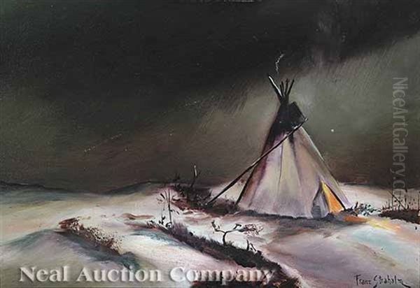 Indian Encampment At Dusk Oil Painting by Franz Strahalm