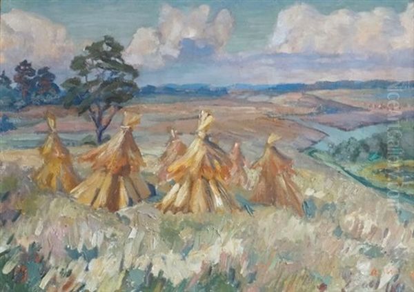 Landscape With Bundles Oil Painting by Aleksanders Straels