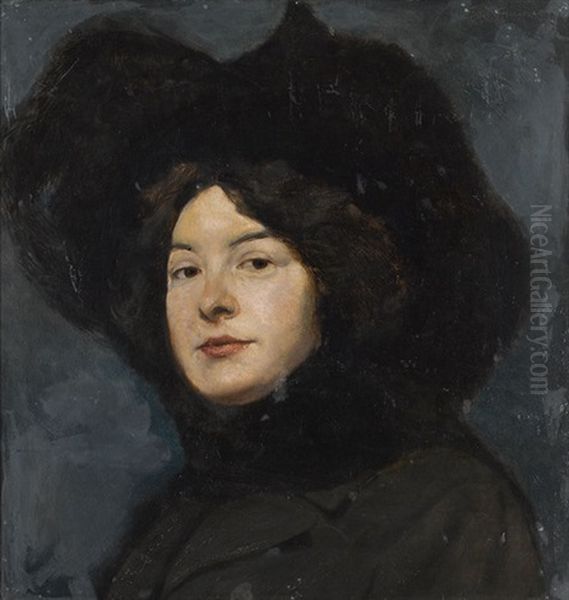 Portrat Einer Dame Mit Hut Oil Painting by Benjamin A. Strasser