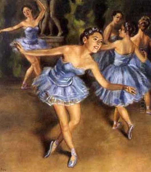 Tanzerin In Blau Oil Painting by Benjamin A. Strasser