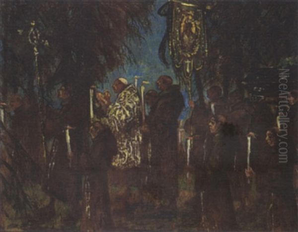 A Procession Oil Painting by Carl Strathmann