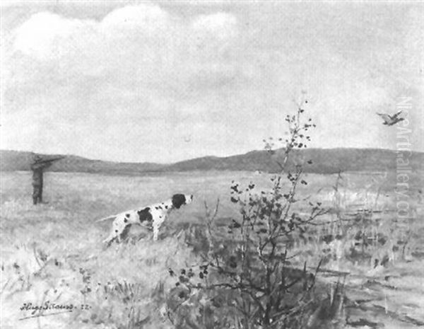 Szene Mit Jagdhund In Weite Flusslandschaft Oil Painting by Hugo Strauss