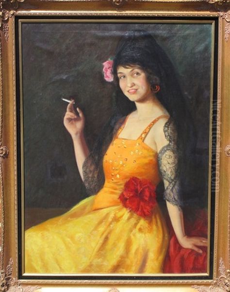 Portrait Of A Woman In A Yellow Dress Oil Painting by Harold Arthur Streator