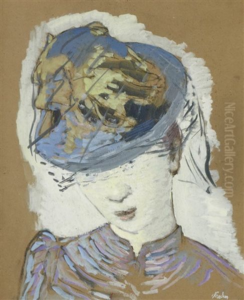 Madchenkopf (frau Mit Hut) Oil Painting by Paul Strecker