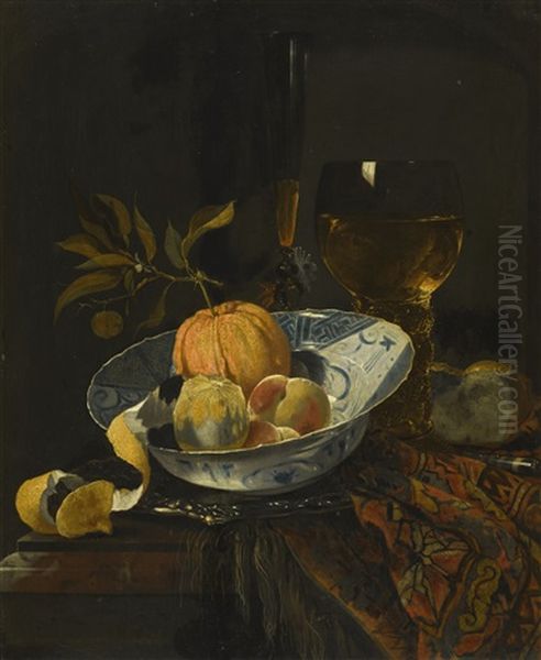 Still Life With Fruit In A Chinese Bowl And A Roemer On A Draped Table Oil Painting by Juriaen van Streeck