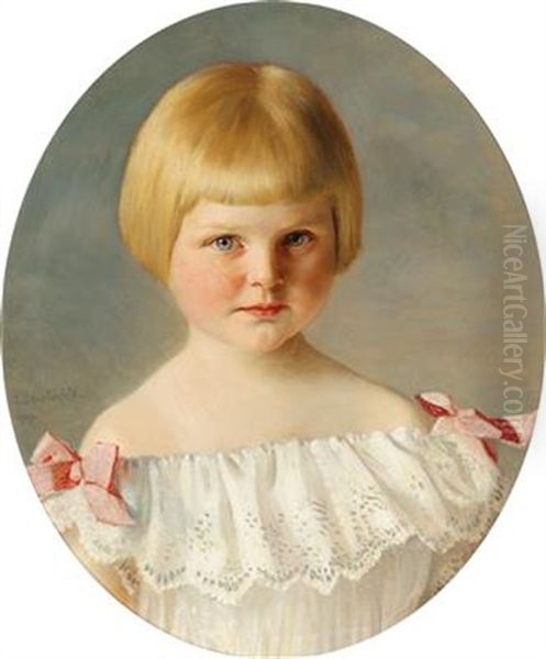 Portrait Of A Blond Girl Oil Painting by Ludwig Streitenfeld