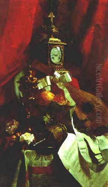 Stilleben Mit Mandoline Und Obstaufsatz Oil Painting by Ludwig Streitenfeld