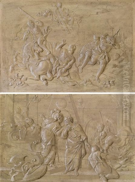 Die Verleumdung Petri (+ Die Bekehrung Pauli; Pair) Oil Painting by Josef Leopold Strickner