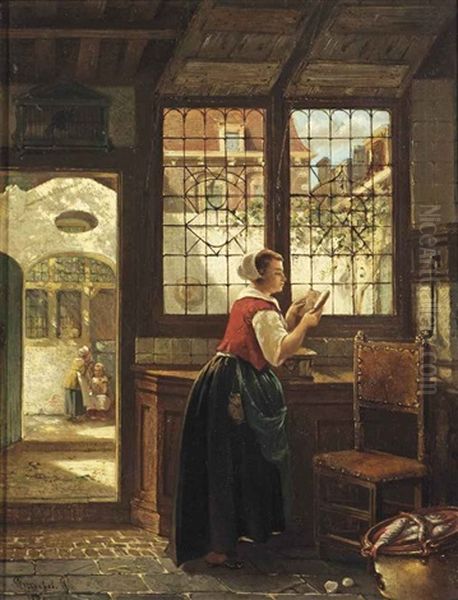 A Quiet Moment Oil Painting by Johannes Anthonie Balthasar Stroebel