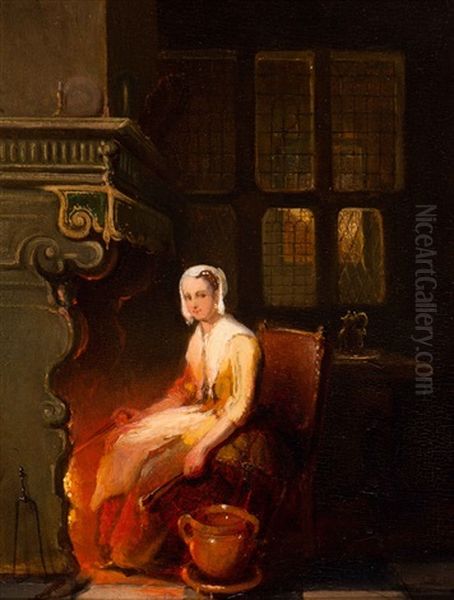 Warming Up By The Fire Oil Painting by Johannes Anthonie Balthasar Stroebel