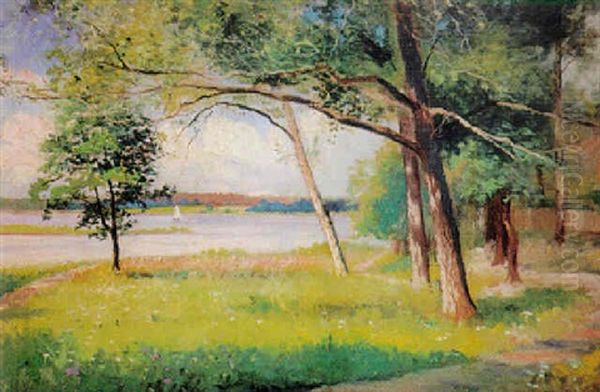 Skargardslandskap Med Segelbat Oil Painting by Julia Charlotte Mortana Stroemberg