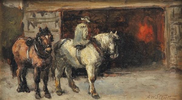 Visiting The Blacksmith Oil Painting by Alfred William Strutt