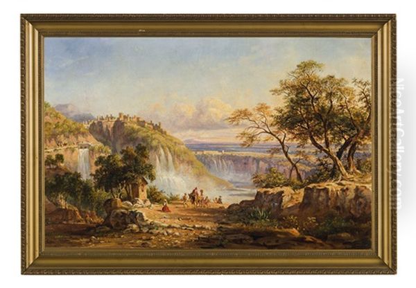 Veduta Con Cascate Ed Edicola Oil Painting by Arthur John Strutt