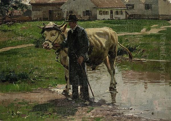 Bauer Mit Ochse Oil Painting by Otto Struetzel