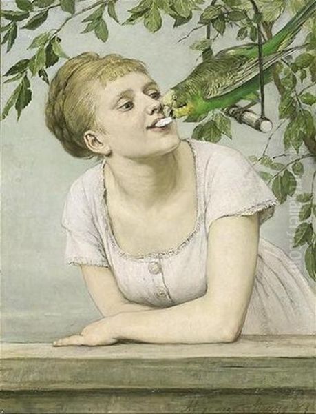 Jeune Femme Au Perroquet Oil Painting by Alexander Theodore Honore Struys