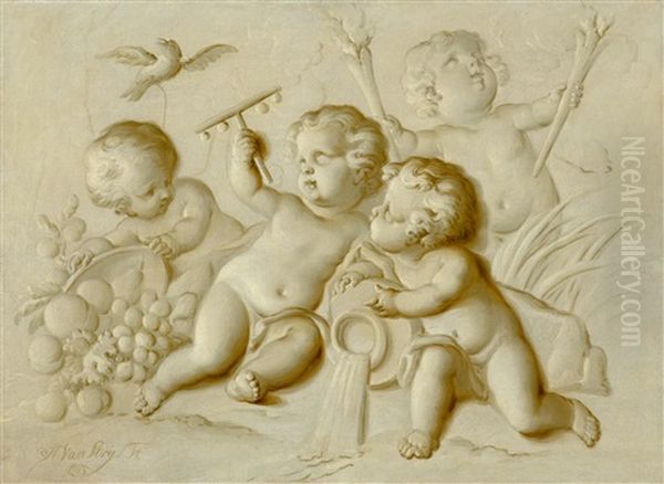 Grisaille With An Allegory Of Autumn Oil Painting by Abraham Ii Van Stry