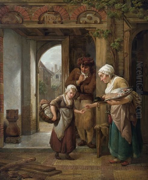 The Poultry Seller In A Gateway Oil Painting by Abraham Ii Van Stry