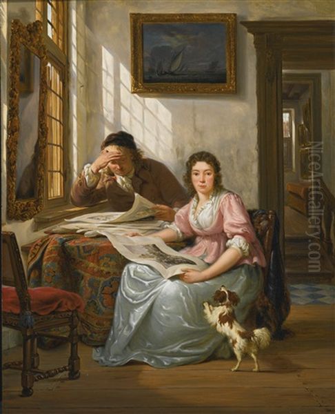 Interior With A Collector And His Wife Oil Painting by Abraham Ii Van Stry