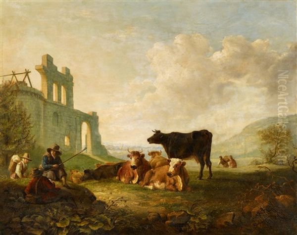 Hirten Mit Ihrem Vieh Bei Der Rast Oil Painting by Abraham Ii Van Stry