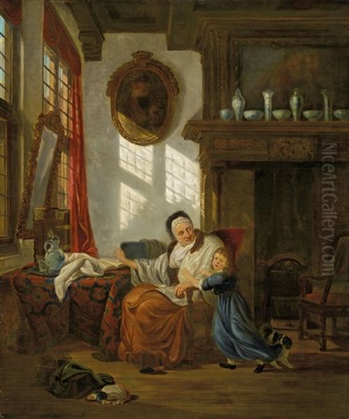 Interieur Mit Grossmutter Und Enkelkind Oil Painting by Abraham Ii Van Stry