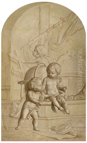 Drei Putten Mit Symbolen Fur Die Seefahrt Oil Painting by Abraham Ii Van Stry