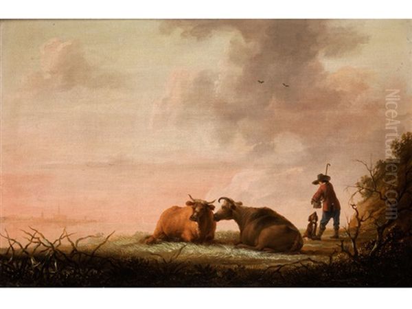 Junger Hirte Mit Kuhen Oil Painting by Jacob Van Stry