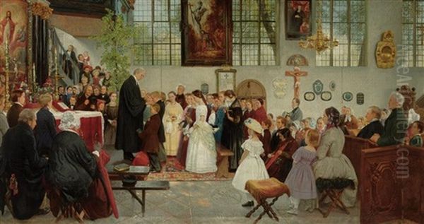 The Confirmation Class Oil Painting by Wilhelm August Stryowski (Stryjowski)