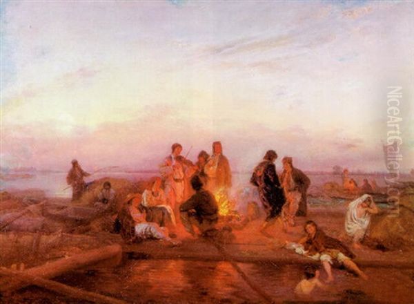 Flissen Auf Der Weichsel Oil Painting by Wilhelm August Stryowski (Stryjowski)