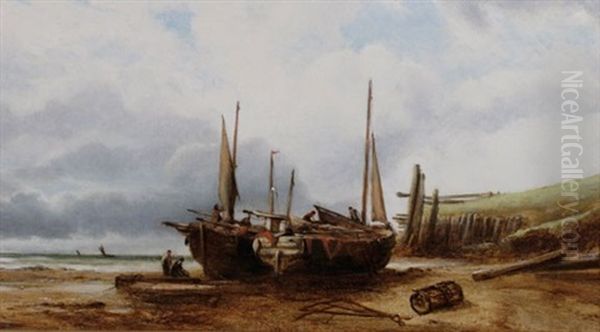 Coastal Scene With Boats Oil Painting by Ralph Reuben Stubbs