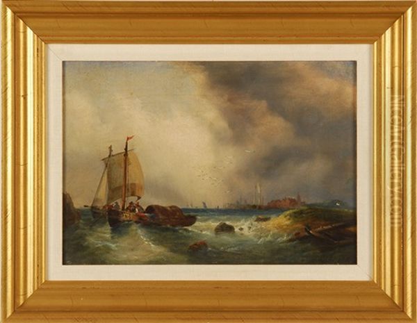 Coastal Landscape With Fishing Boats Oil Painting by Ralph Reuben Stubbs