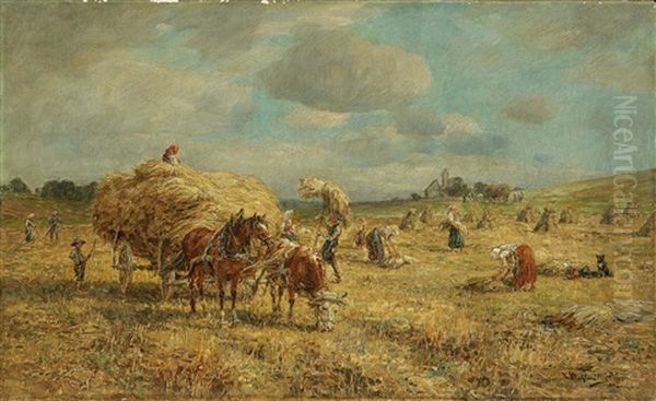 Hay Making Oil Painting by Karl Stuhlmueller
