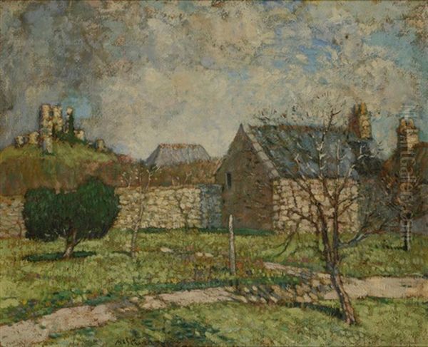 Corfe Castle From Challow Farm Oil Painting by Alick Riddel Sturrock