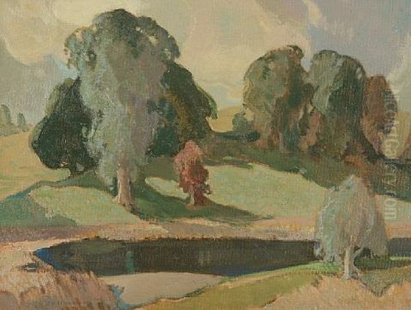 Trees And River Oil Painting by Alick Riddel Sturrock