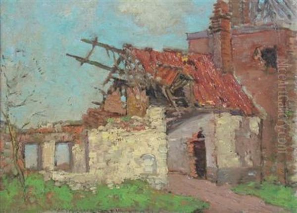 Bombed Buildings, Flanders Oil Painting by Alick Riddel Sturrock