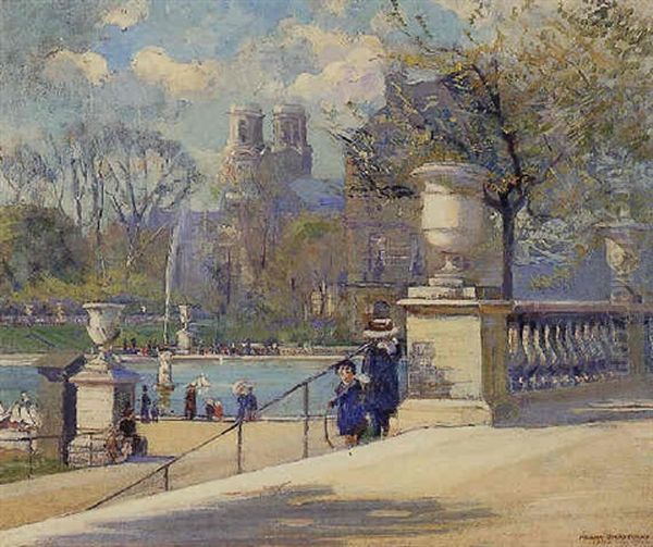 Children In The Luxembourg Gardens, Paris Oil Painting by Helen Sturtevant