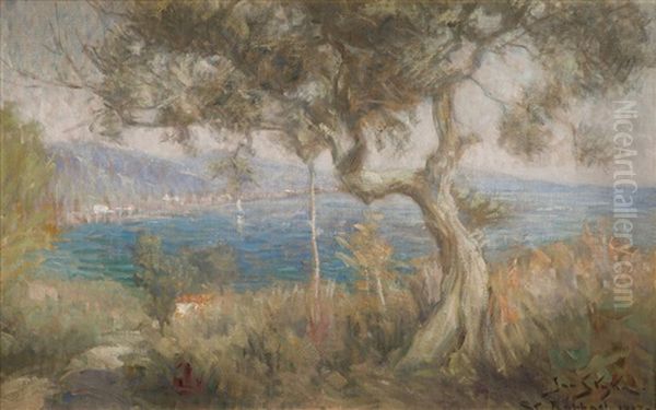 Saint-raphael Landscape Oil Painting by Jan Styka