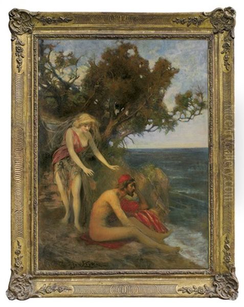Calypso And Odysseus Oil Painting by Jan Styka