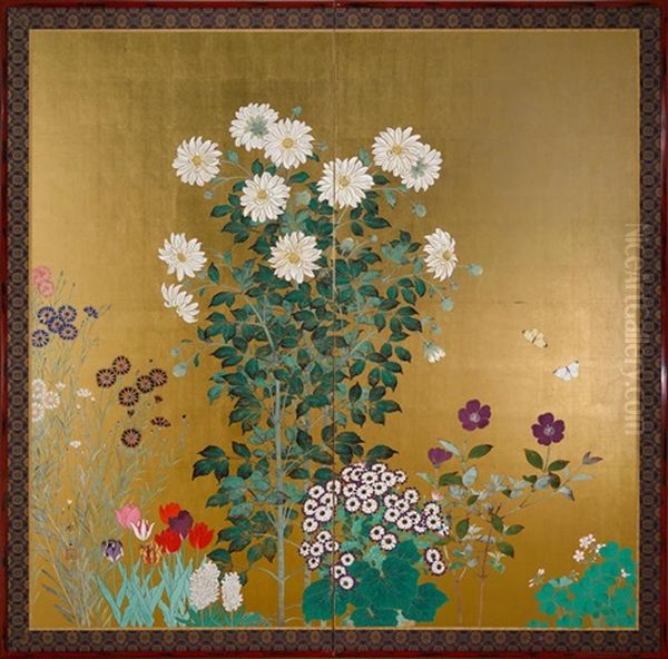 Butterflies And Blossoms Oil Painting by Hirotani Suiseki