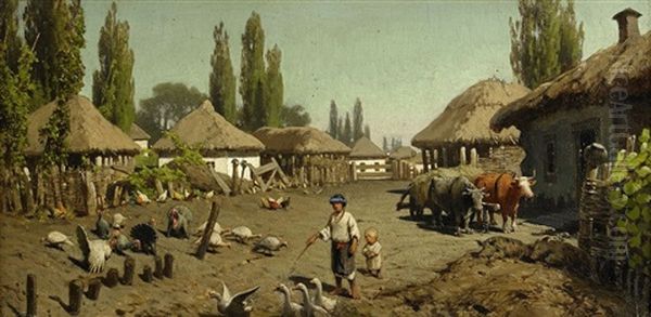 A Village In The Ukraine Oil Painting by Petr Alexanderovich Sukhodol'sky